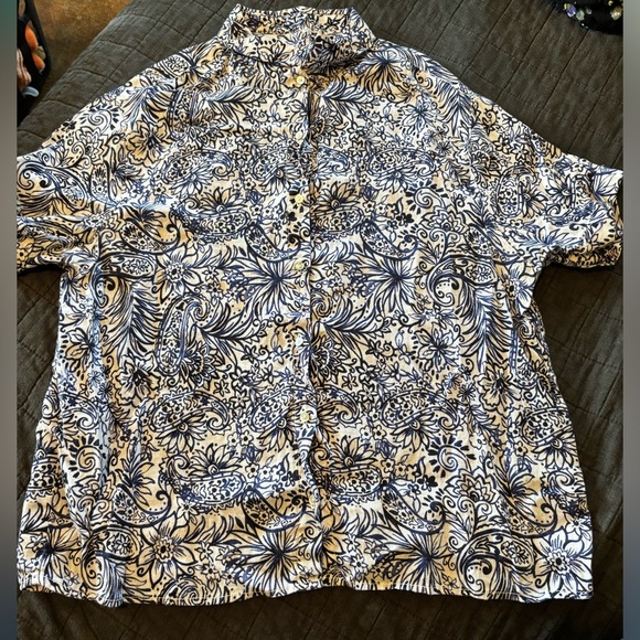 Sigrid Olsen Scandinavian Modern Floral‎ Print 100% Linen Relaxed Shirt Small - Picture 1 of 6